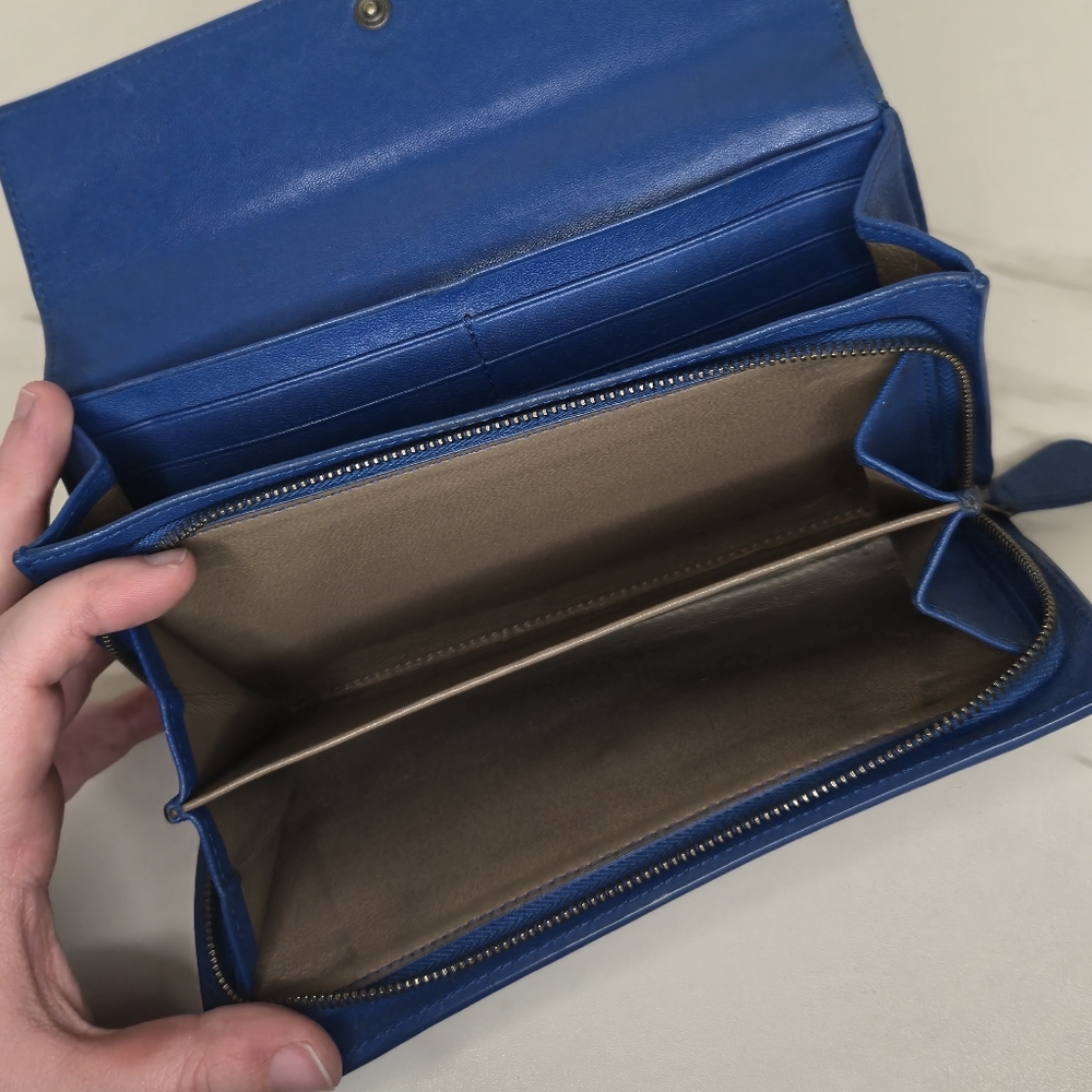 Bottega Veneta Intrecciato Studded Blue Leather Long Wallet with Box and Dustbag - Picture 12 of 15